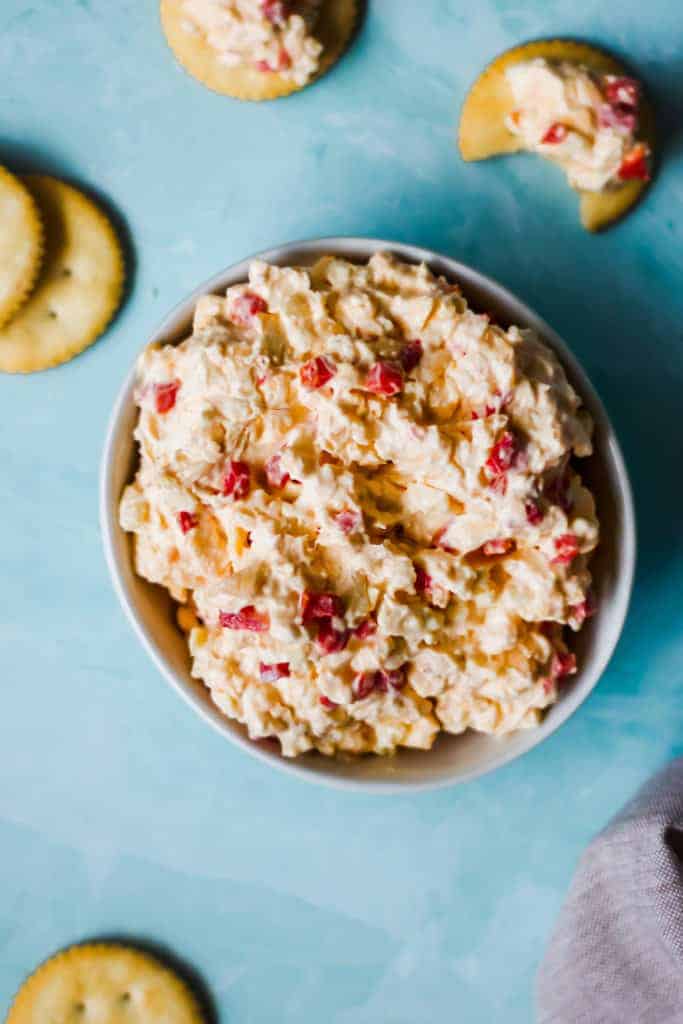 jalapeno pimento cheese spread on crackers