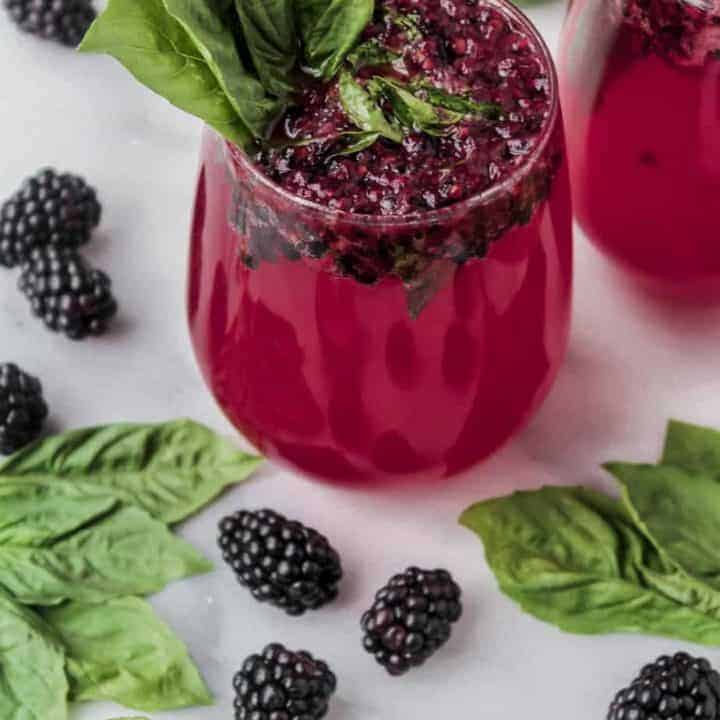 blackberry basil gin fizz