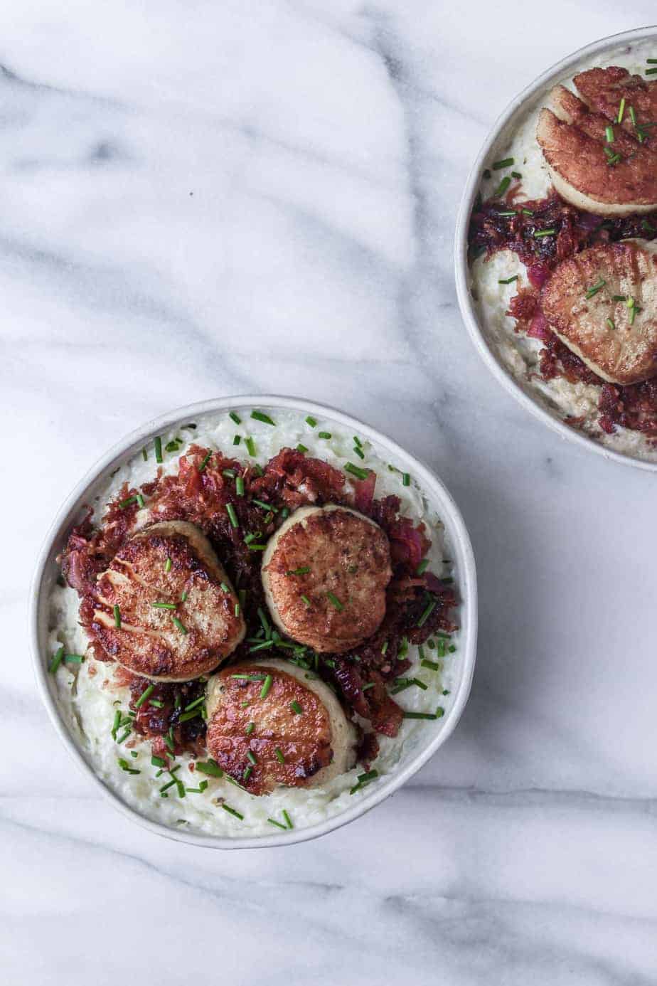 seared scallops with purple carrot chutney