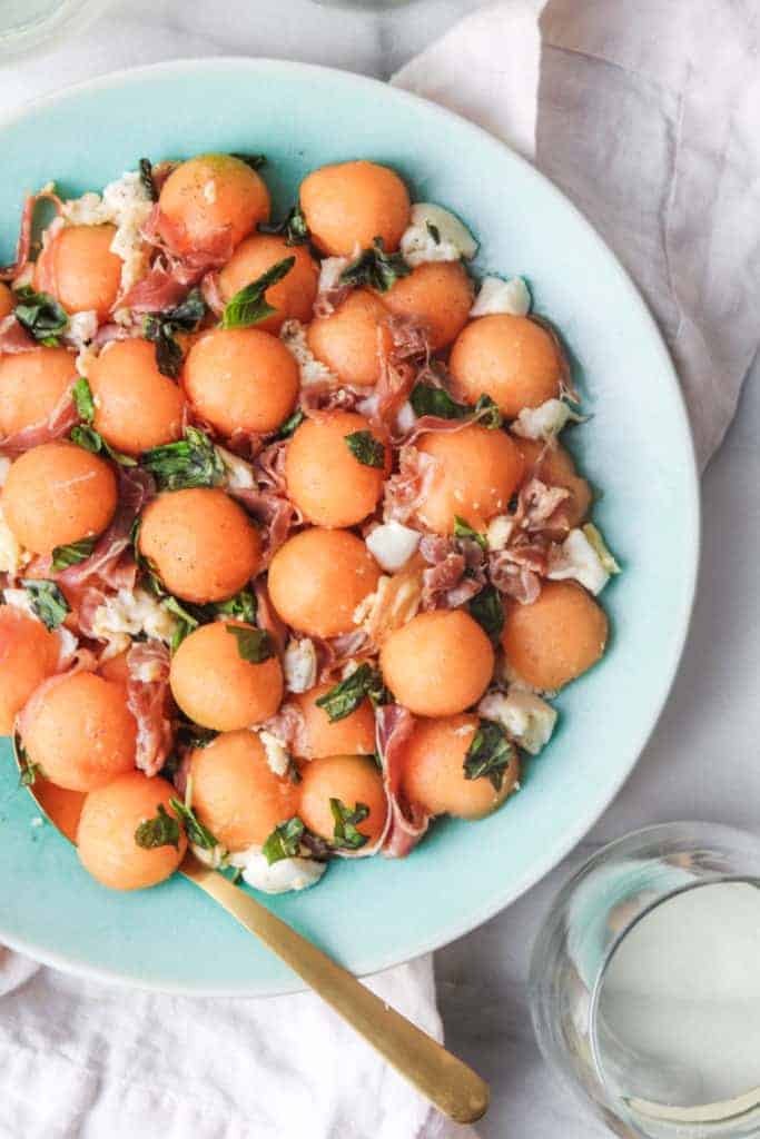cantaloupe caprese summer salad