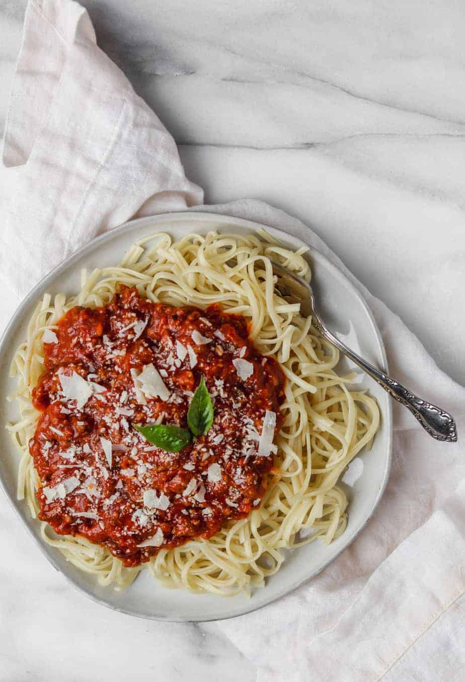 easy homemade spaghetti sauce on top of pasta