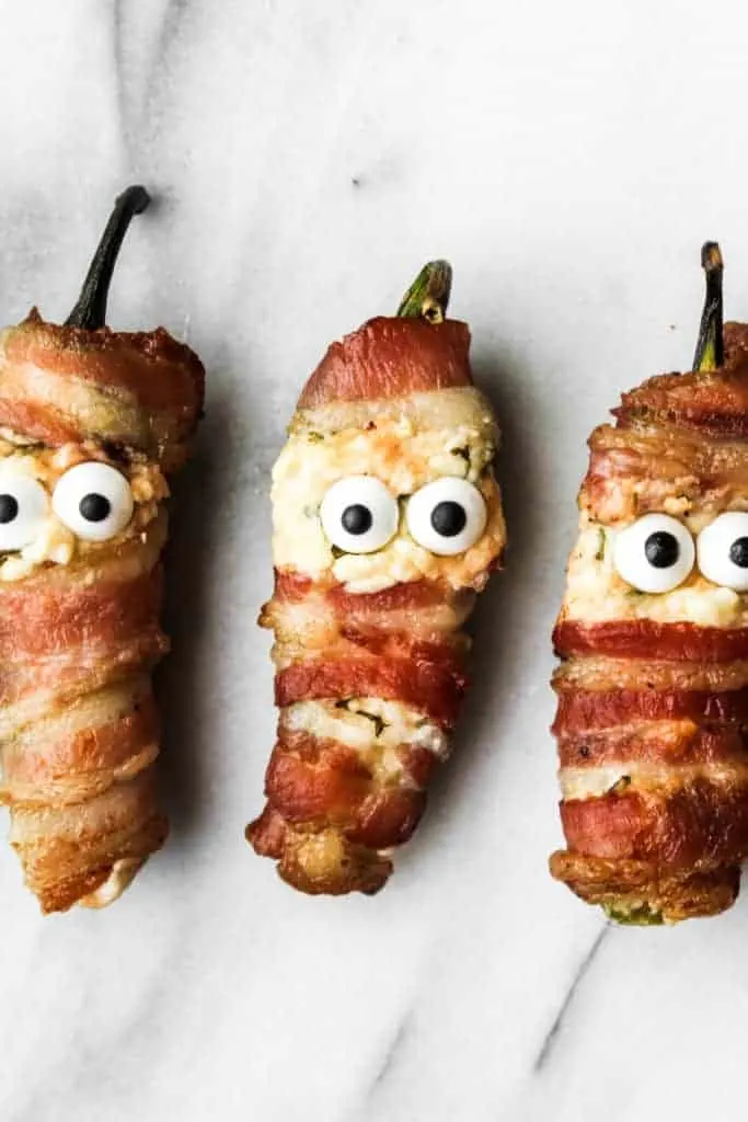 bacon wrapped jalapeno popper mummies easy halloween recipe Off the