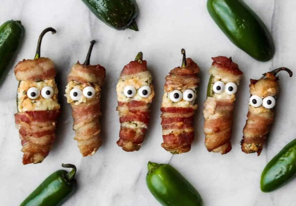bacon wrapped jalapeno popper mummies easy halloween recipe Off the