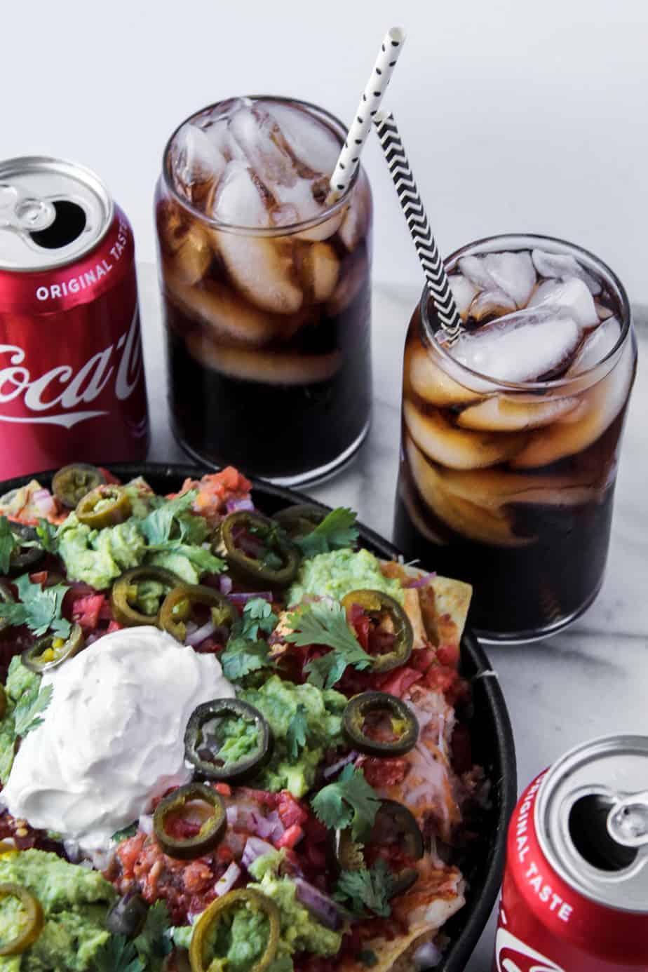 loaded grilled nachos with coke