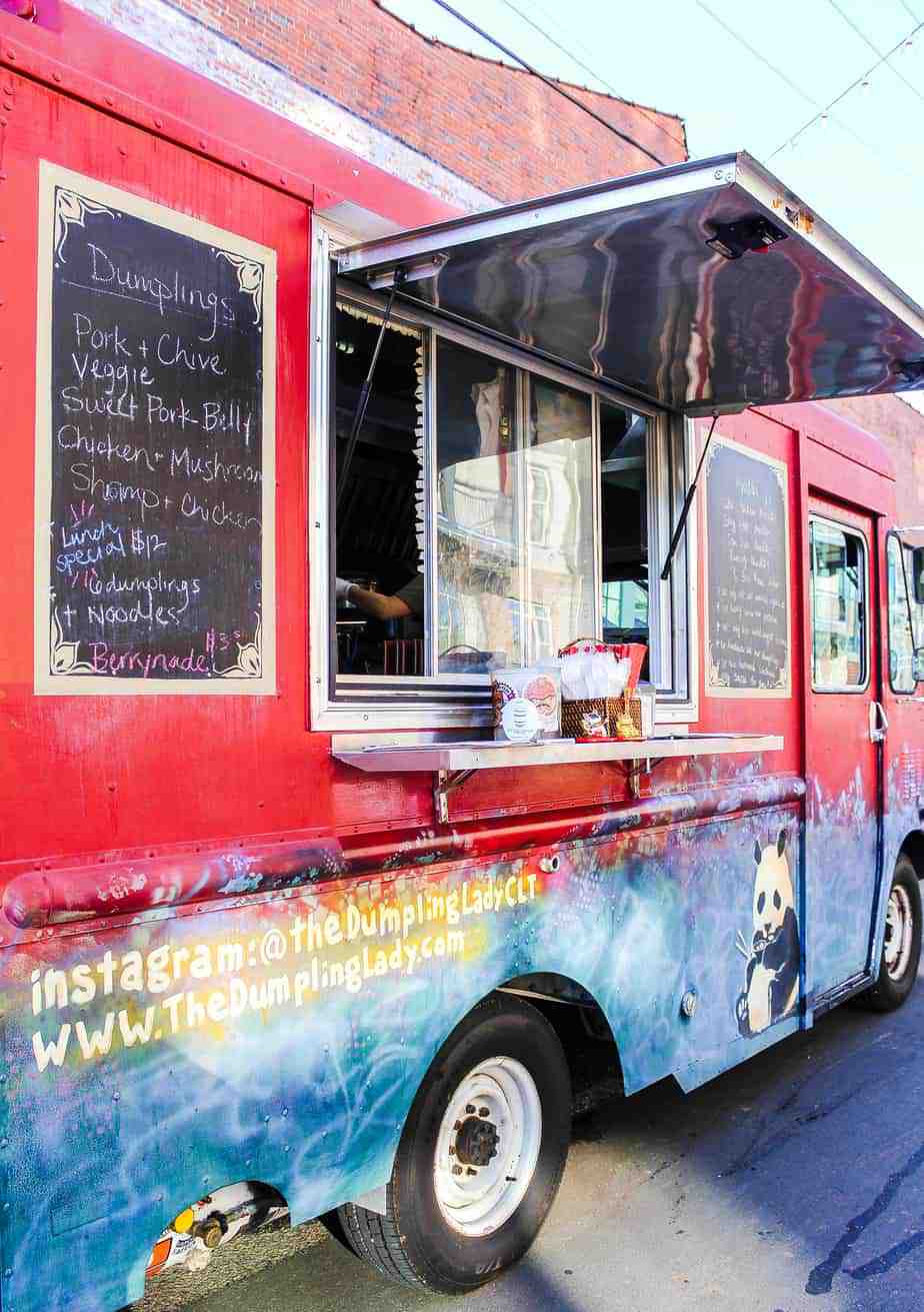 window open and menu at the dumpling lady food truck