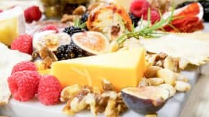 easy cheese board with fruit