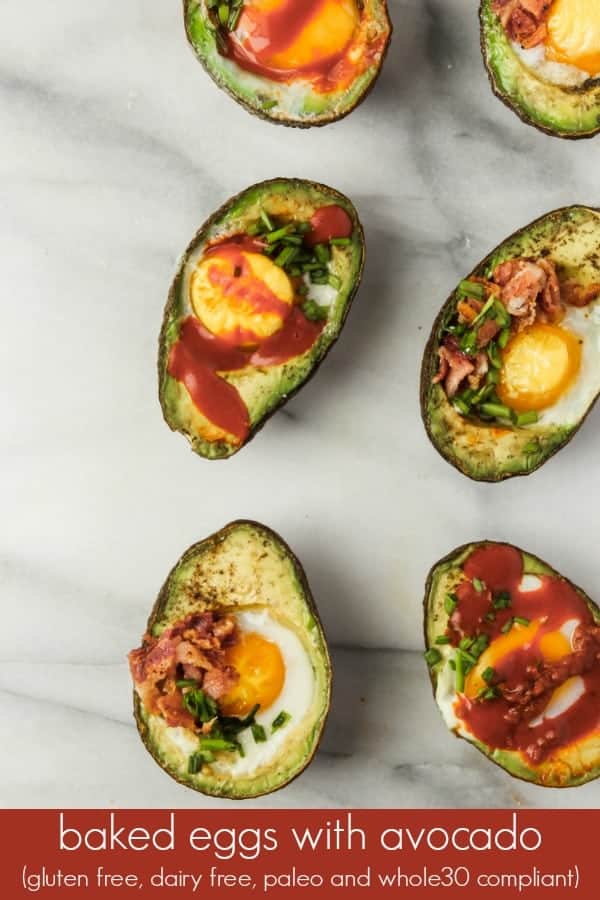 these baked eggs in avocado are an easy and delicious breakfast recipe, perfect for busy weekday mornings! this easy breakfast takes less than 15 minutes to make plus, baked eggs in avocado are gluten free, dairy free, Paleo and Whole30 compliant!