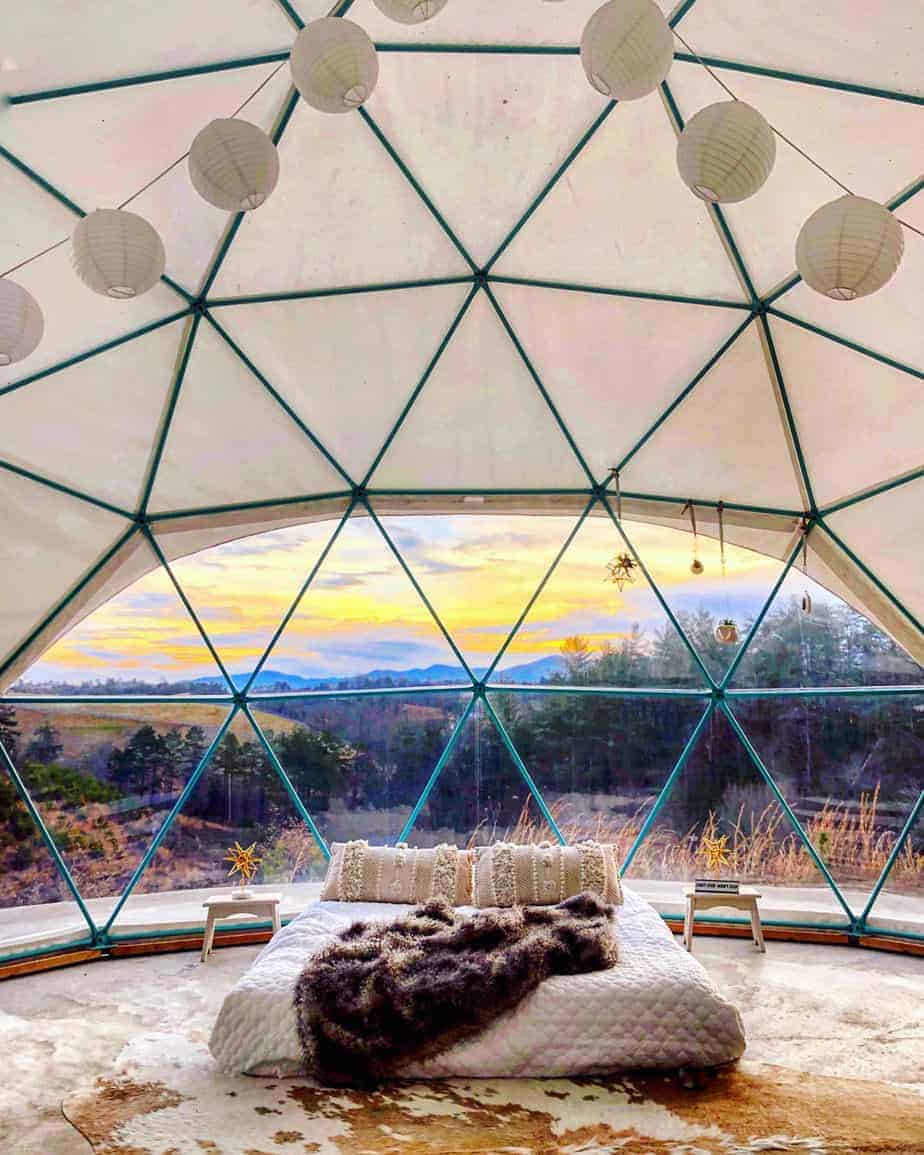 sunrise in dome 2 at asheville glamping