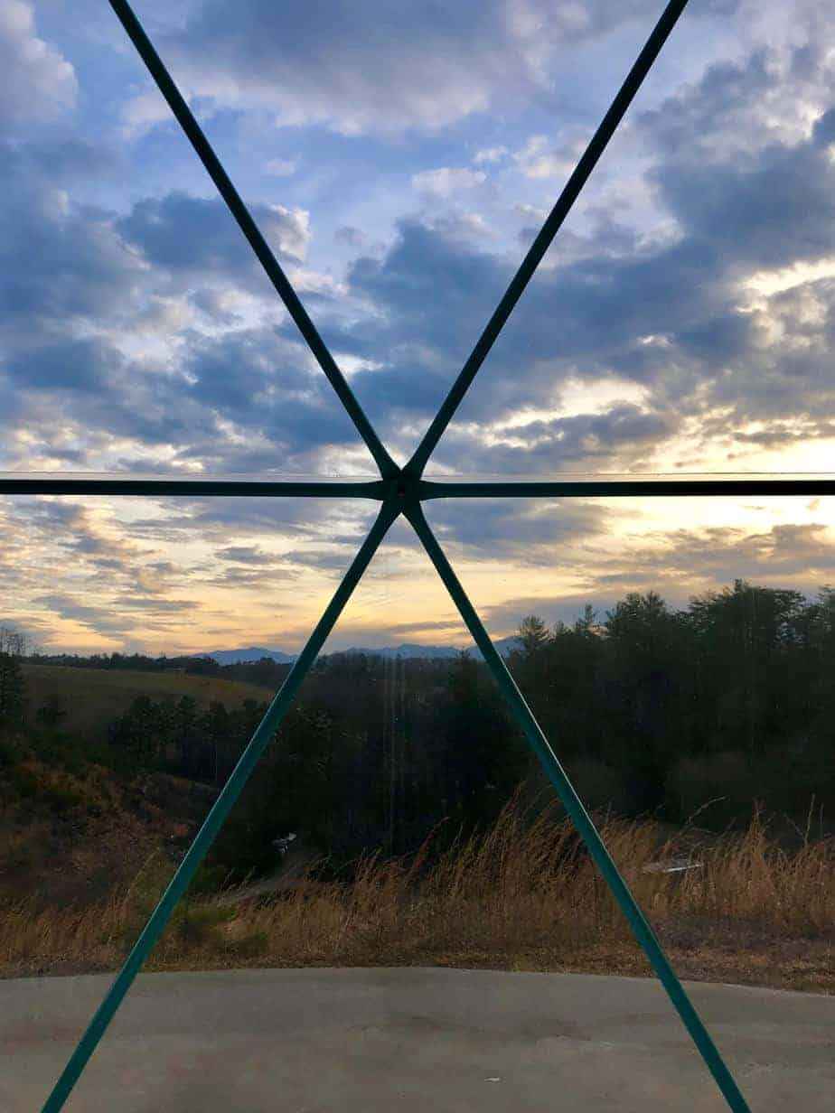 sunrise through the dome 2 windows at asheville glamping