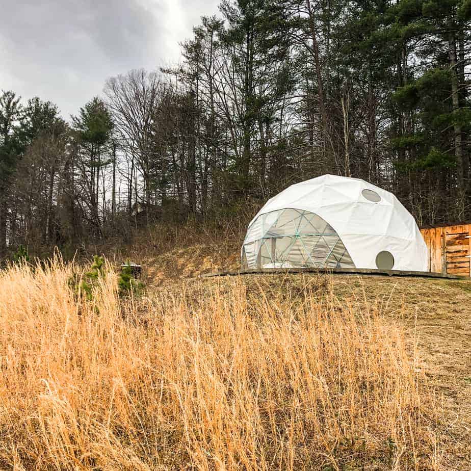 the exterior of dome 2 at asheville glamping