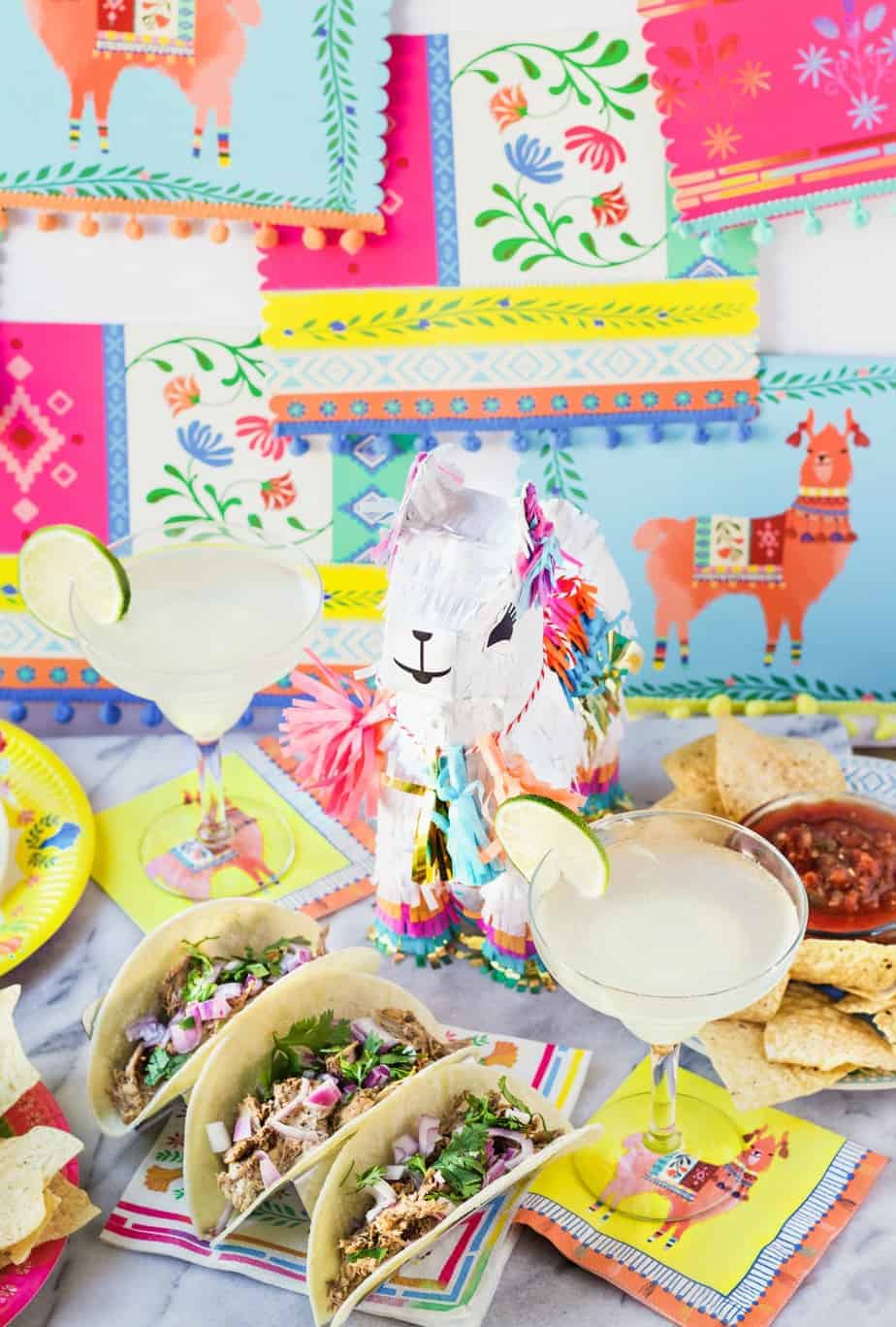 llama pinata, tacos and margaritas