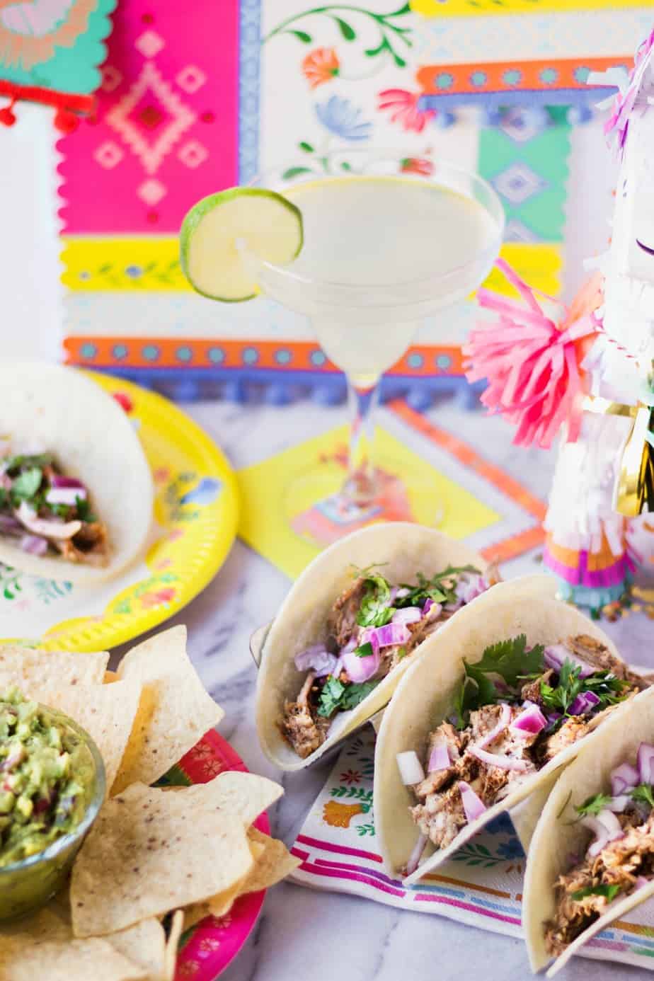 tacos margaritas and guacamole for a taco bar party