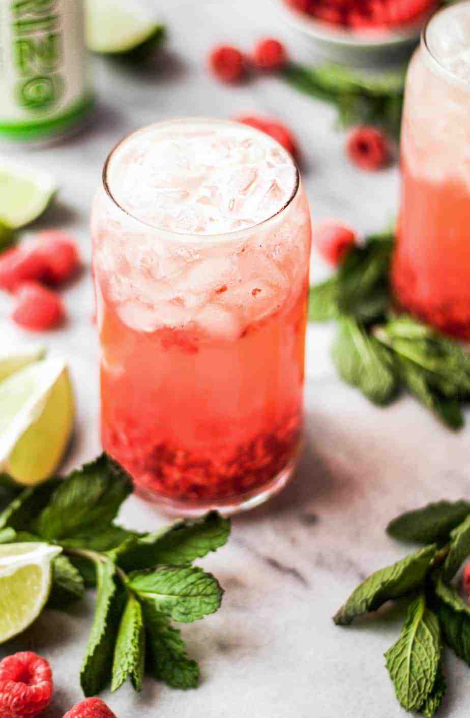 two highball glasses with raspberry gin seltzer cocktail-3
