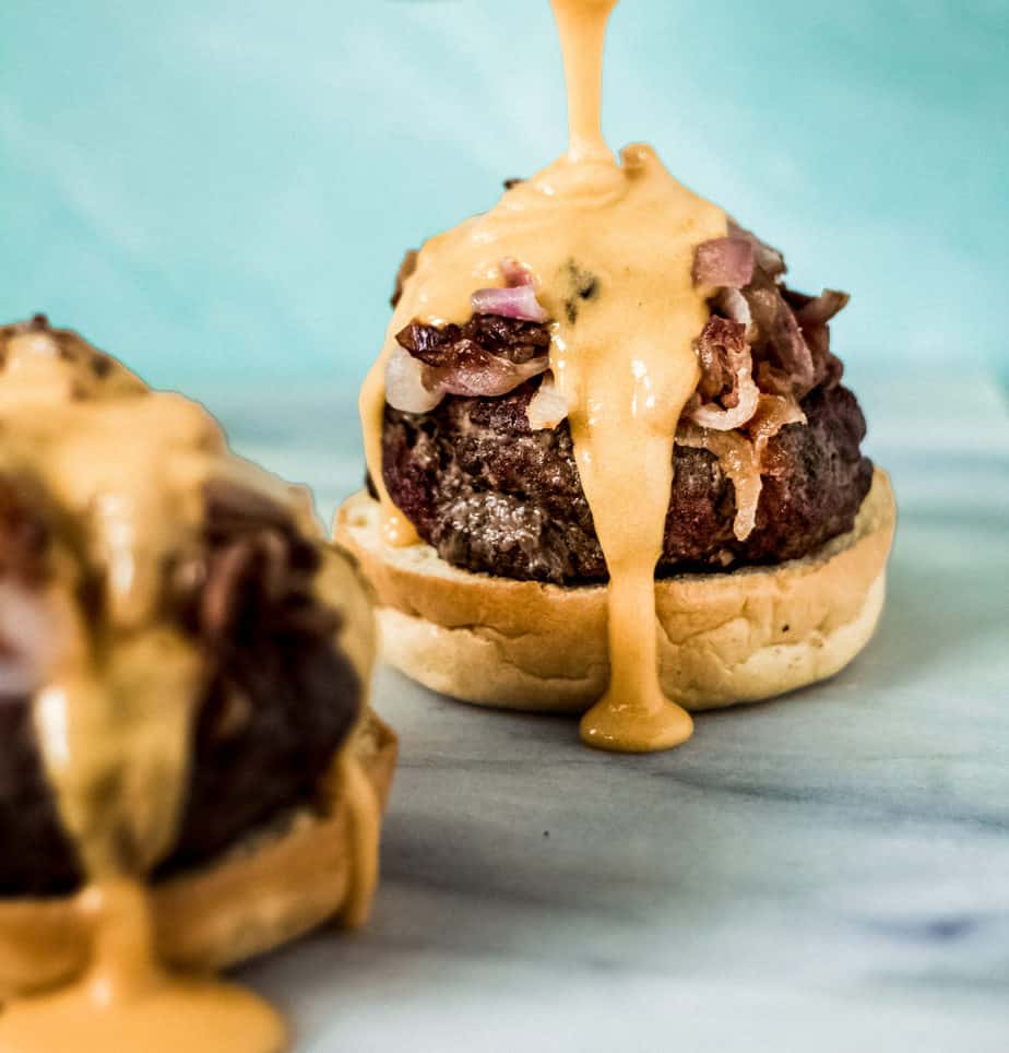 brat burgers with beer cheese sauce