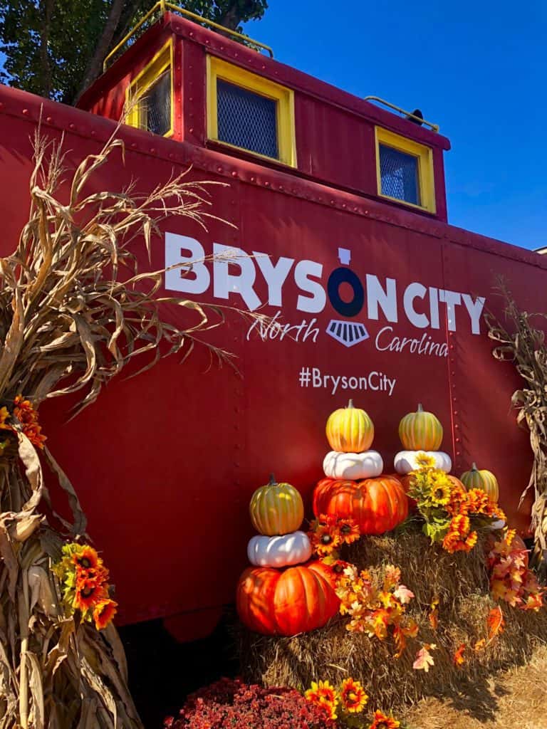 red caboose that says bryson city north carolina