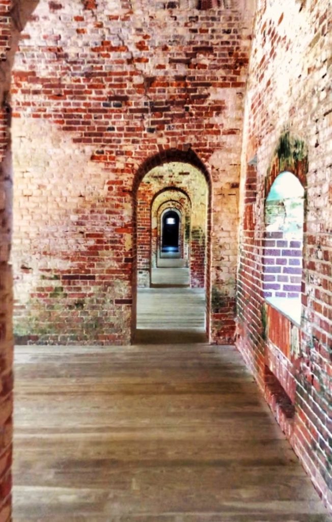 restored red brick walls inside historic fort macon near beaufort nc