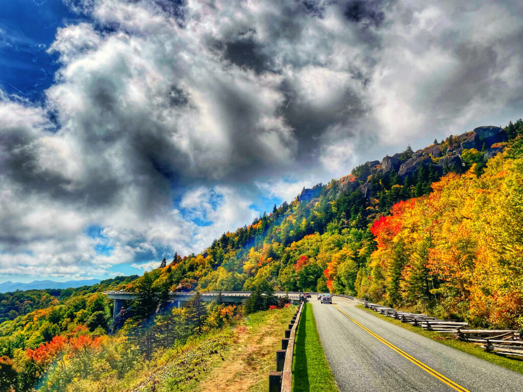 fall colors at linn cove viaduct on the blue ridge parkway