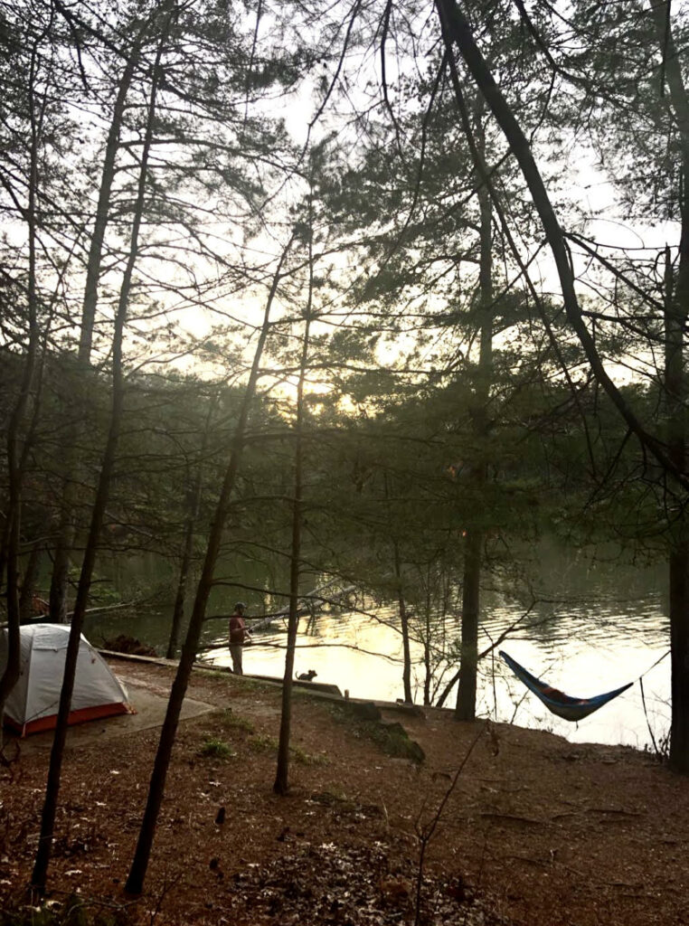 lakeside tent campsite at Lake James State Park