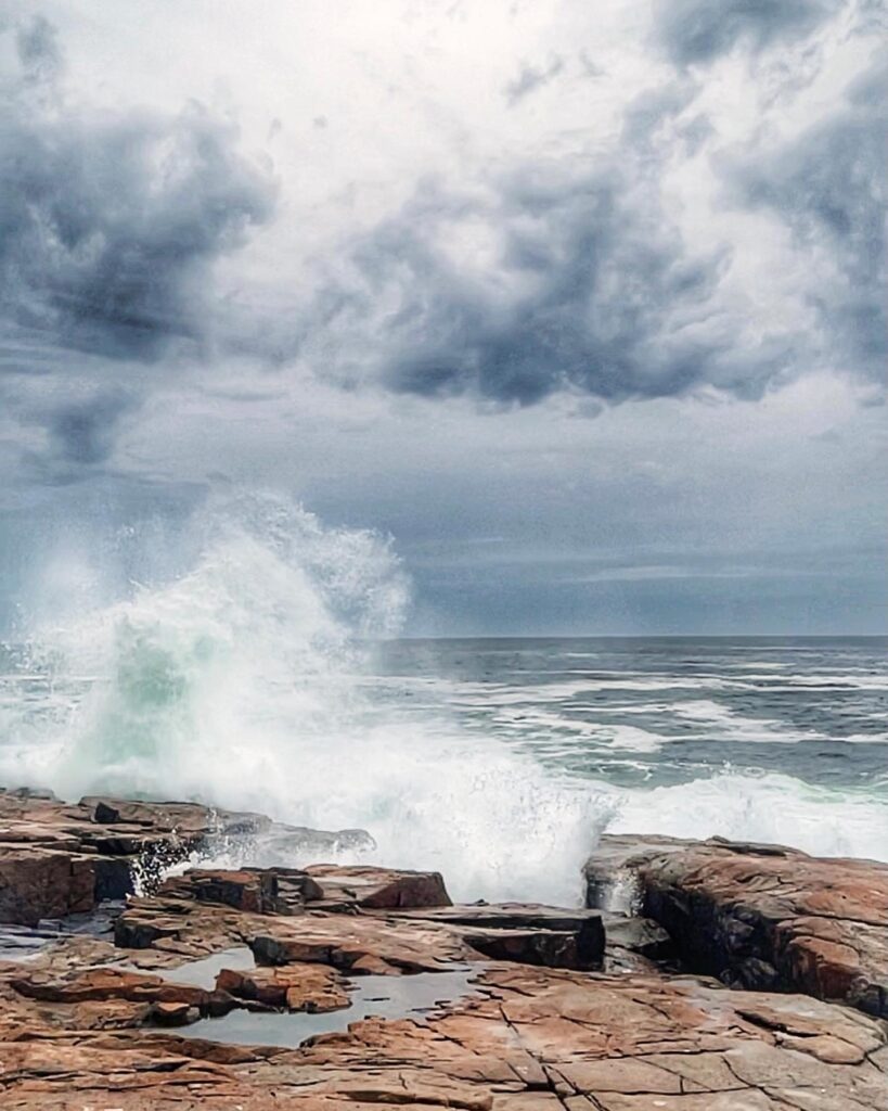 waves crashing at schoodic point acadia national park maine