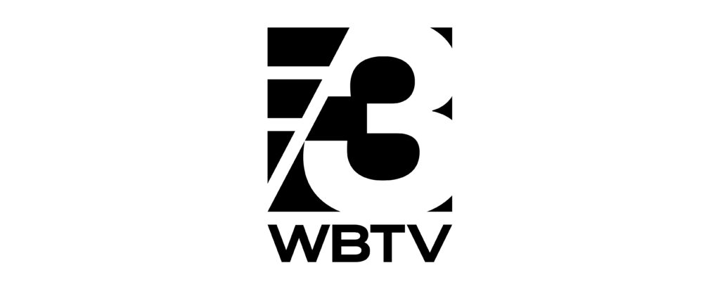 The image shows a bold, black and white logo with the number 73 above the letters WBTV in a modern, geometric font on a white background.
